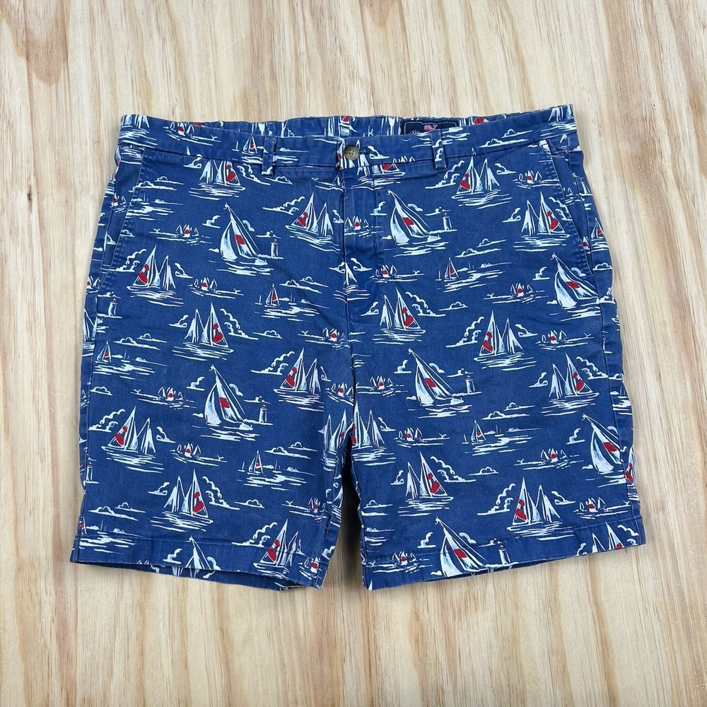 Vineyard Vines Shorts Mens 42‎ Blue Geometric AOP Sailing Nautical Breaker Short